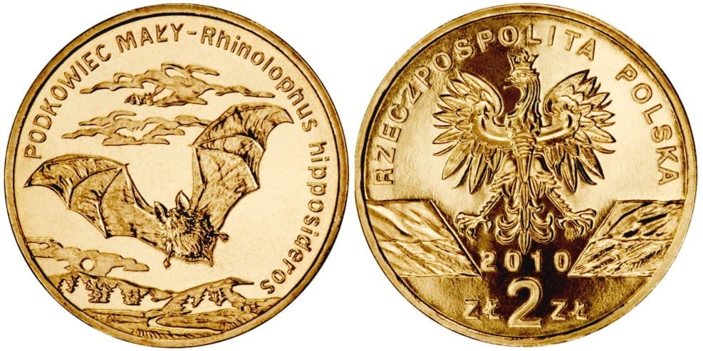 2 zł Podkowiec mały (łac. Rhinolphus hipposideros) 2010
