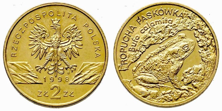 2 zł Ropucha Paskówka (łac. Bufo calamita) 1998