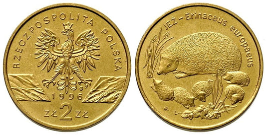2 zł Jeż (łac. Erinaceus europaeus) 1996