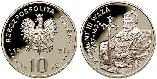 10 zł Zygmunt III Waza półpostać 1998